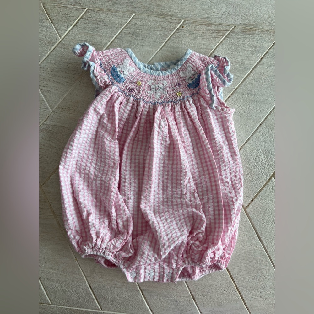 Easter Stelly Belly/ Southern smocked one piece outfit size 18m